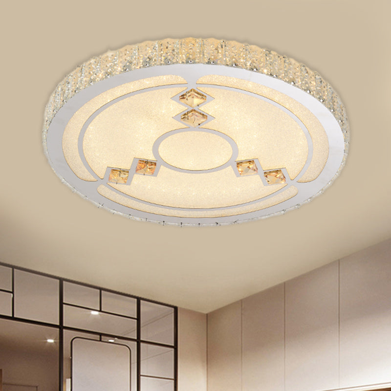 Modern Bevel Cut Glass Led Ceiling Mounted Flush Light In Chrome For Sleeping Room / Circle