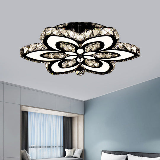 Modern LED Floral Crystal Ceiling Light for Bedroom - Clear/Amber Semi Flush Mount