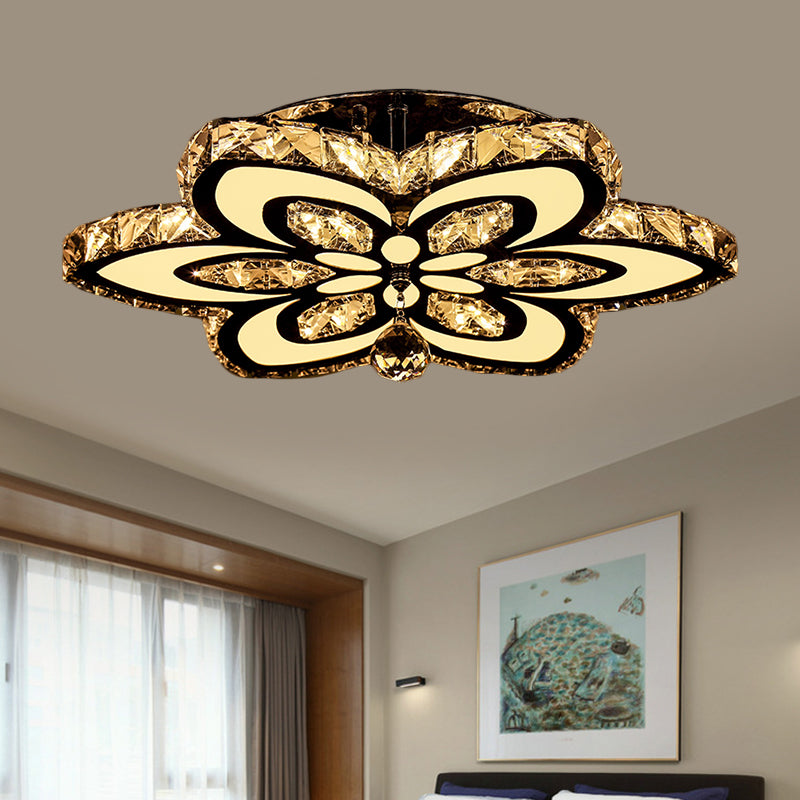 Modern LED Floral Crystal Ceiling Light for Bedroom - Clear/Amber Semi Flush Mount