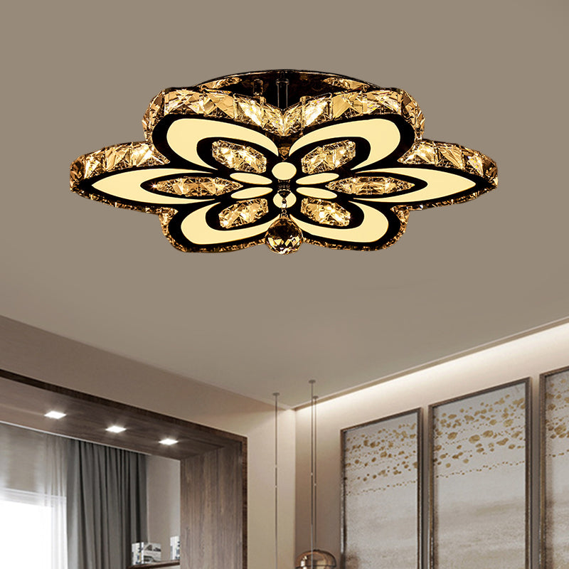 Modern LED Floral Crystal Ceiling Light for Bedroom - Clear/Amber Semi Flush Mount