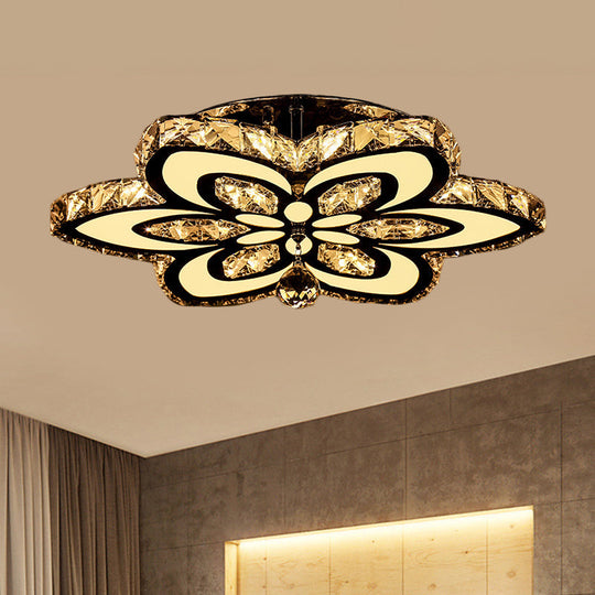 Modern LED Floral Crystal Ceiling Light for Bedroom - Clear/Amber Semi Flush Mount