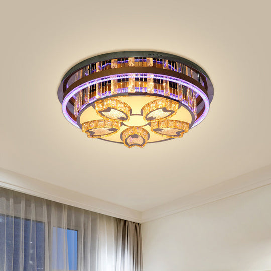 Modern LED Flush Mount Ceiling Light with Stainless-Steel Finish and Clear Crystal Blocks