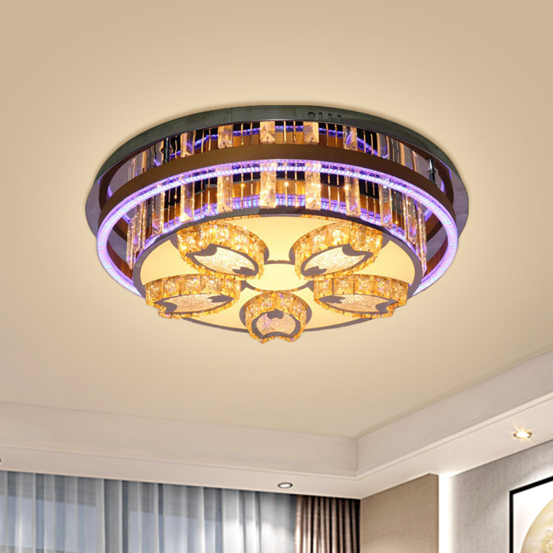 Modern LED Flush Mount Ceiling Light with Stainless-Steel Finish and Clear Crystal Blocks