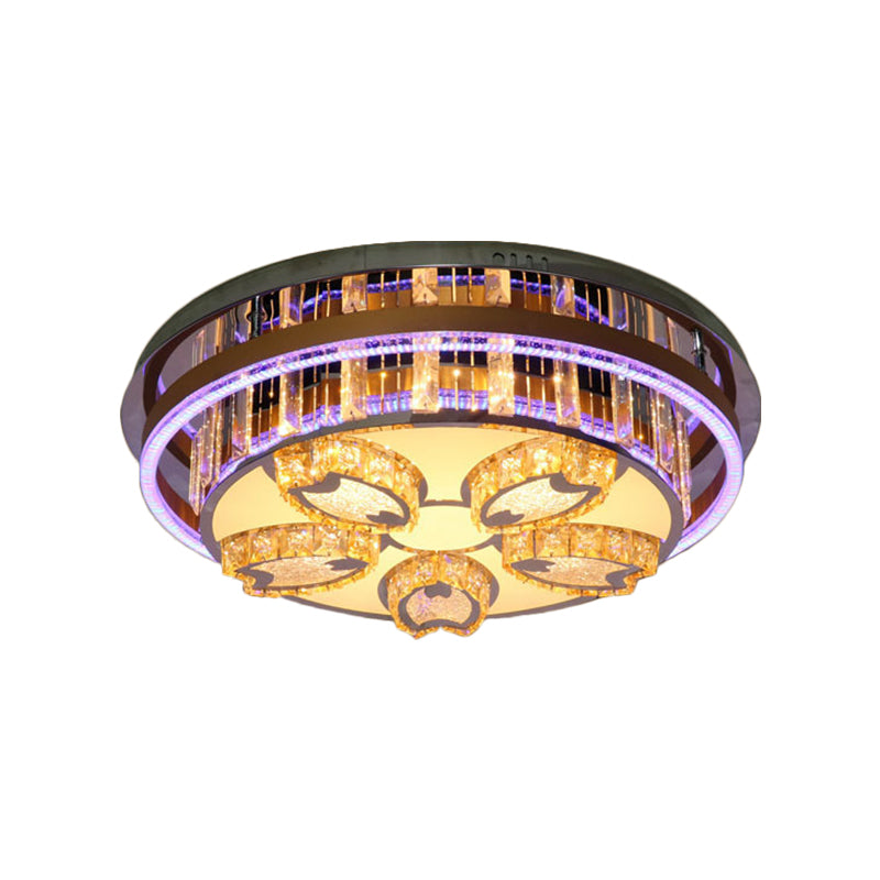 Modern LED Flush Mount Ceiling Light with Stainless-Steel Finish and Clear Crystal Blocks