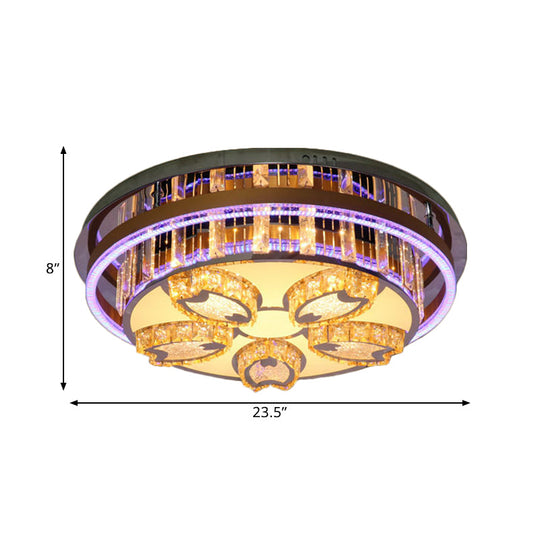 Modern LED Flush Mount Ceiling Light with Stainless-Steel Finish and Clear Crystal Blocks