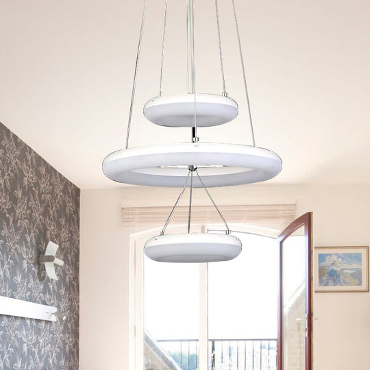 Minimalist Led Acrylic Chandelier With White Suspension Pendant - 3 Lights