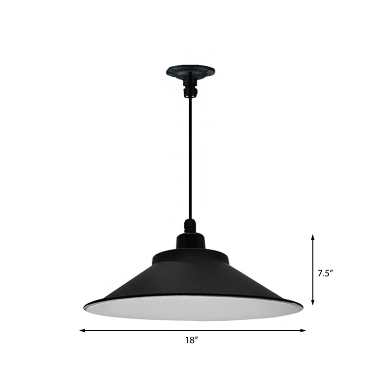 Industrial Cone-Shaded Hanging Pendant Light - Black, 12"/14" Diameter