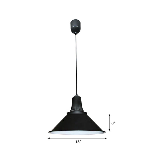 12/14 Extendable Cone Shade Metal Pendant Light - Retro Style Ceiling Hanging (Black)