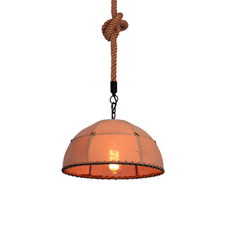 Lodge Style Hanging Fabric and Rope Pendant Light - 14"/18" Dome Shade in Beige for Restaurants