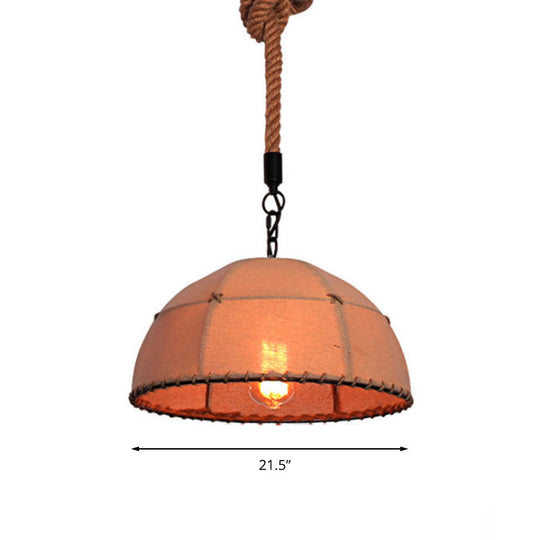 Lodge Style Hanging Fabric and Rope Pendant Light - 14"/18" Dome Shade in Beige for Restaurants