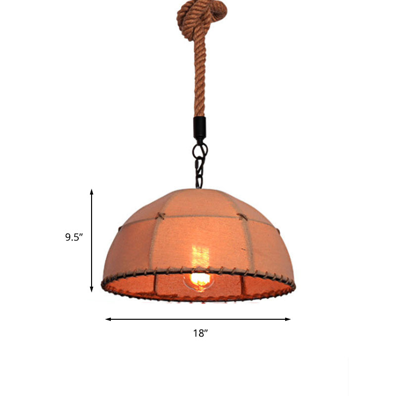 Lodge Style Hanging Fabric and Rope Pendant Light - 14"/18" Dome Shade in Beige for Restaurants