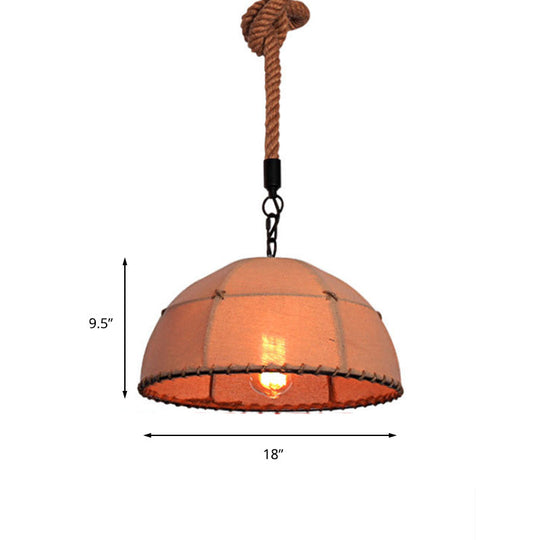 Lodge Style Hanging Fabric and Rope Pendant Light - 14"/18" Dome Shade in Beige for Restaurants