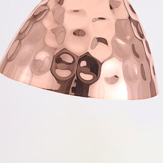 Rose Gold Industrial Pendant Light with Dimpled Conic Metal Design and Hanging Cord