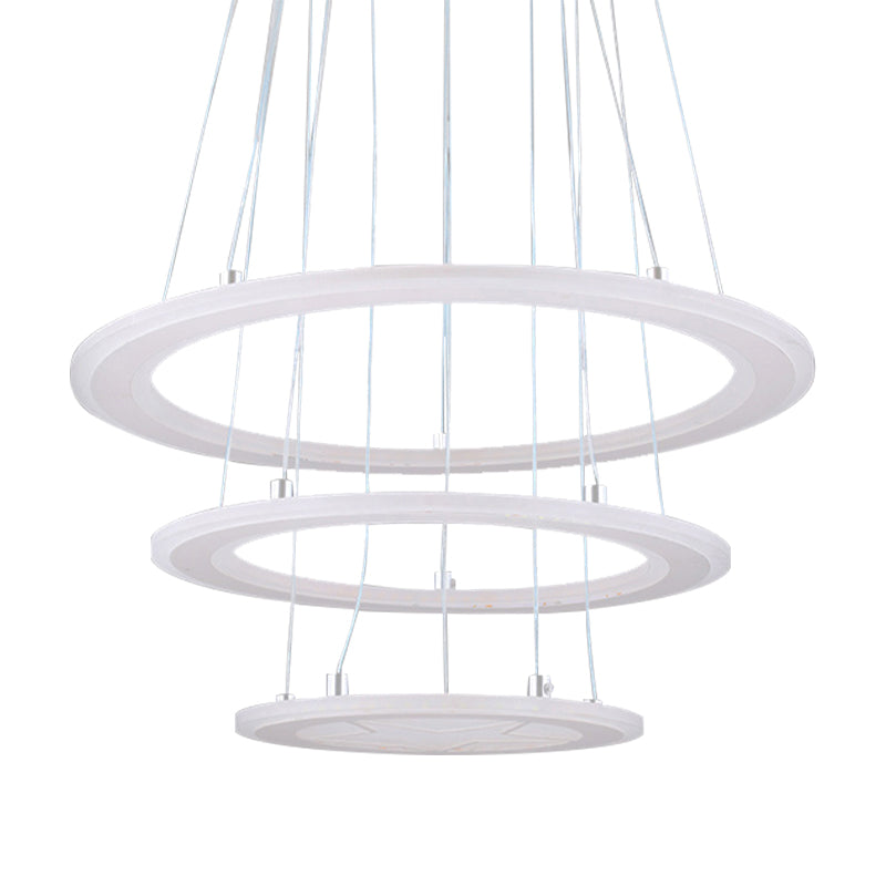 Modern 3-Light Led Acrylic Ring Chandelier For Bedroom Ceiling - Warm/White Light