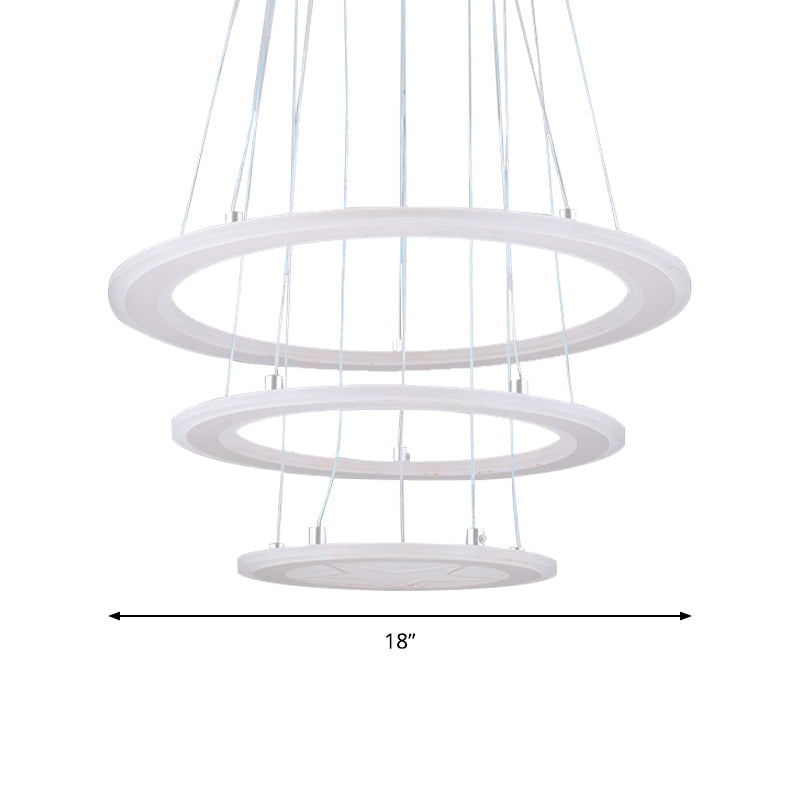 Modern 3-Light Led Acrylic Ring Chandelier For Bedroom Ceiling - Warm/White Light