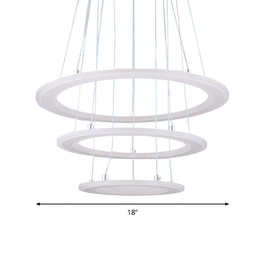 Modern 3-Light Led Acrylic Ring Chandelier For Bedroom Ceiling - Warm/White Light