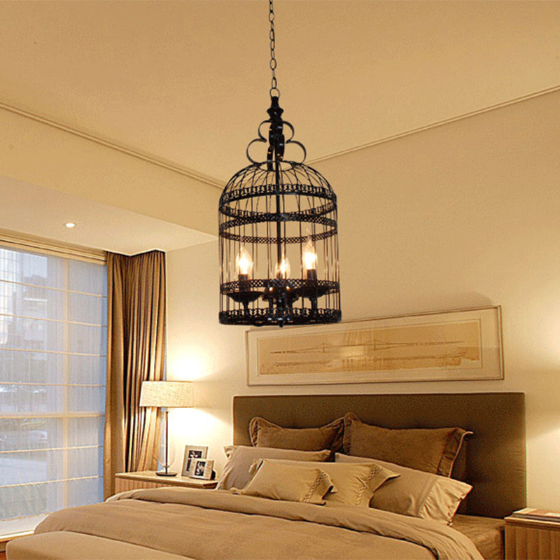 Bird Cage Hanging Light With Candle: Creative Industrial Style Chandelier For Bedroom - 3/6 Bulbs