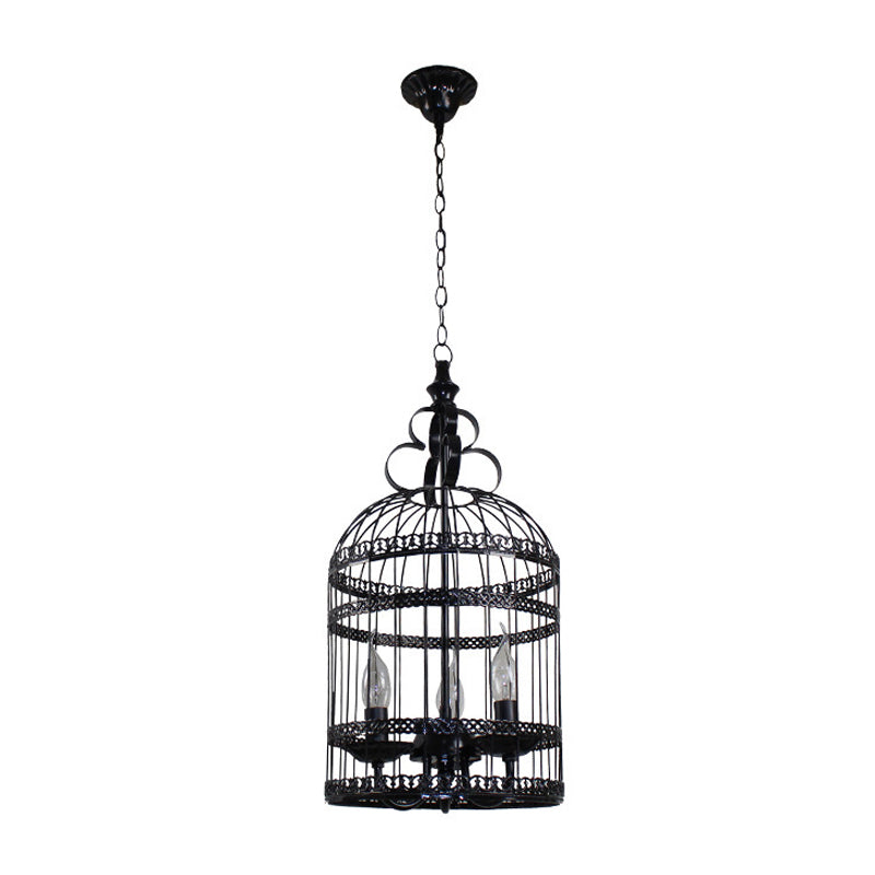 Bird Cage Hanging Light With Candle: Creative Industrial Style Chandelier For Bedroom - 3/6 Bulbs