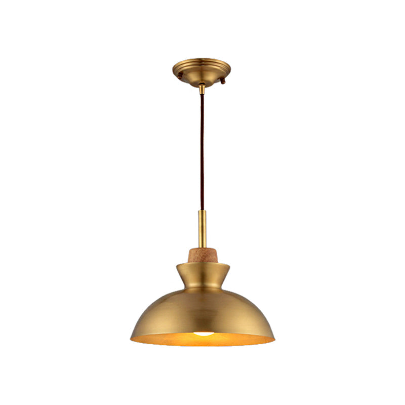 Industrial Style Hanging Light with Metallic Brass Finish - Cone/Dome Shade Ceiling Fixture for Foyer