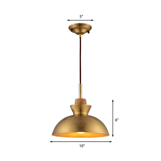 Industrial Style Hanging Light with Metallic Brass Finish - Cone/Dome Shade Ceiling Fixture for Foyer