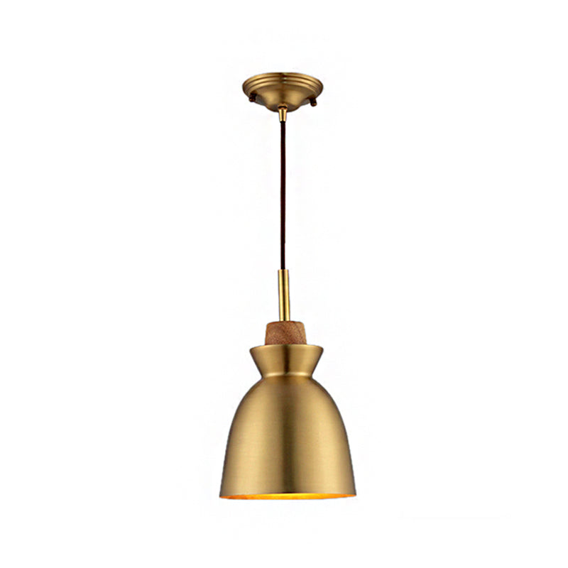 Industrial Style Hanging Light with Metallic Brass Finish - Cone/Dome Shade Ceiling Fixture for Foyer