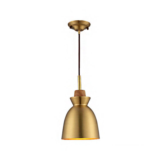 Industrial Style Hanging Light with Metallic Brass Finish - Cone/Dome Shade Ceiling Fixture for Foyer