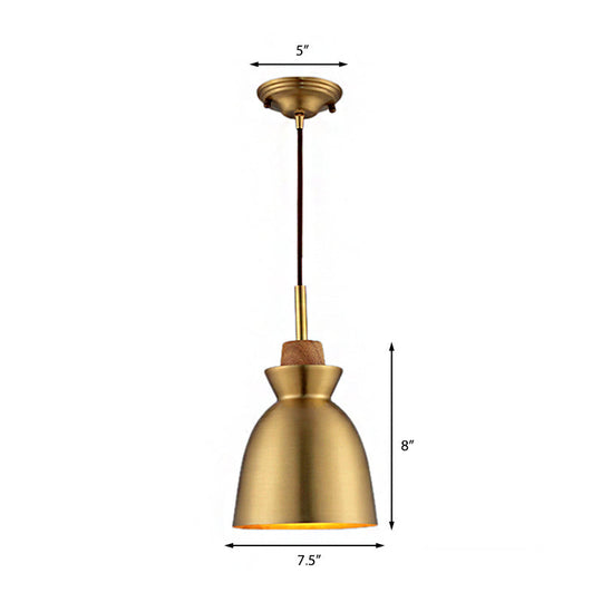 Industrial Style Hanging Light with Metallic Brass Finish - Cone/Dome Shade Ceiling Fixture for Foyer