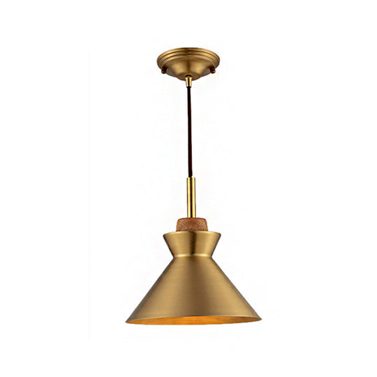 Industrial Style Hanging Light with Metallic Brass Finish - Cone/Dome Shade Ceiling Fixture for Foyer