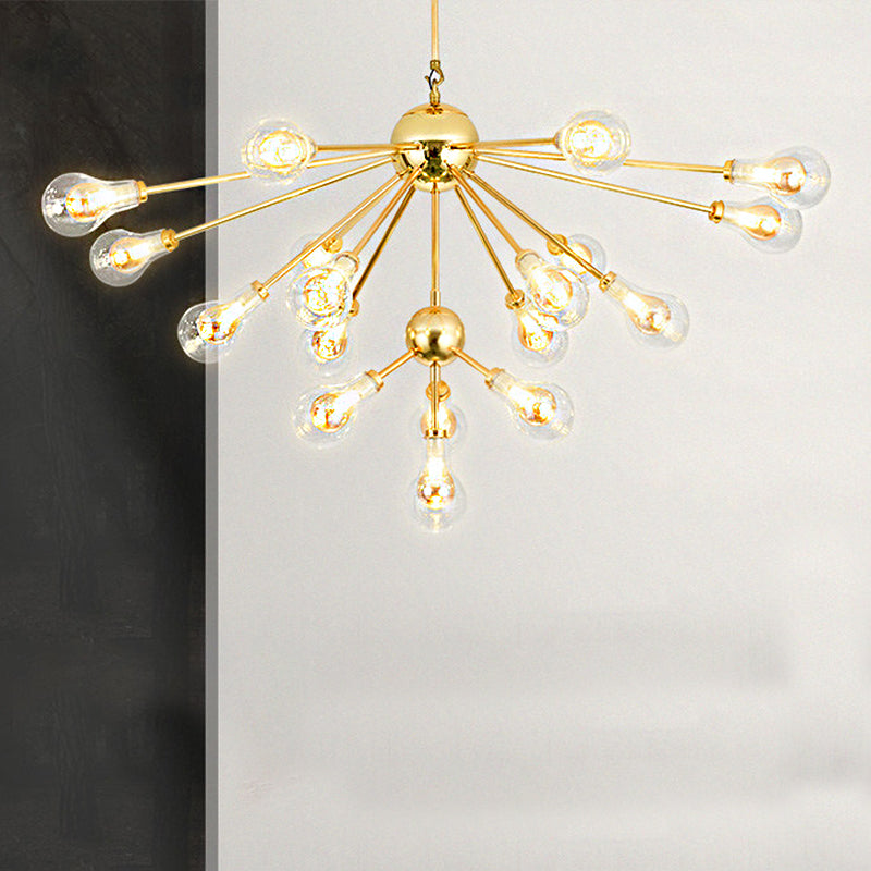 Modern Gold LED Sputnik Chandelier Pendant with Clear Glass Bulb Shades - Multi-Light Hanging Fixture