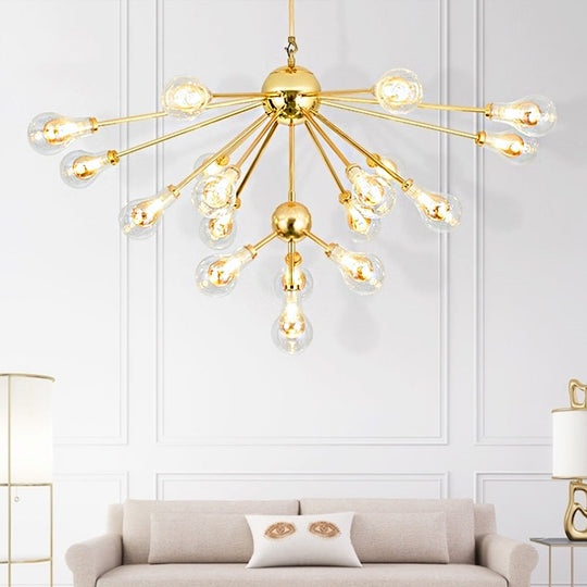 Modern Gold LED Sputnik Chandelier Pendant with Clear Glass Bulb Shades - Multi-Light Hanging Fixture