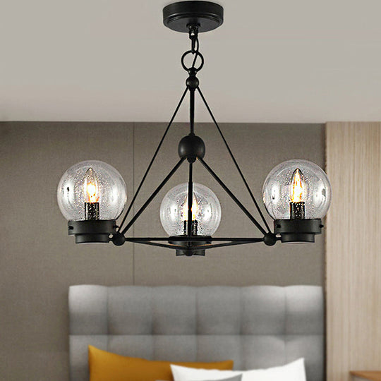 Modern Black Triangle Design Chandelier Pendant With Clear Frosted Glass - 3 Lights Living Room