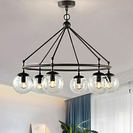 Modern Clear Frosted Glass Sphere Chandelier With Multi-Lights And Circle Ring Design - Black