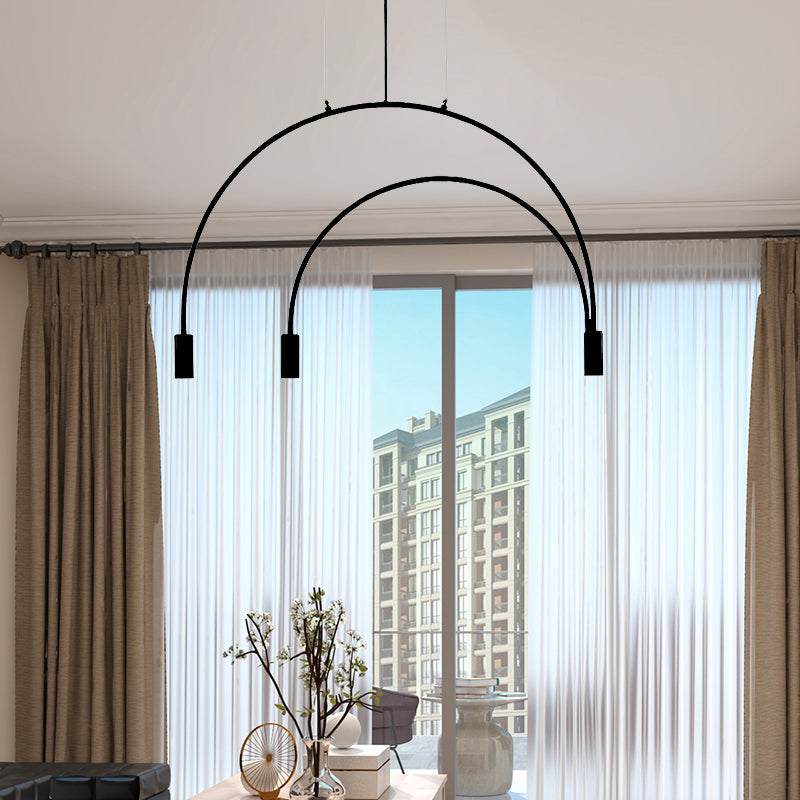 Arched Pendant Lighting With Led For Bar - Contemporary Black Metal 2/3/5 Lights