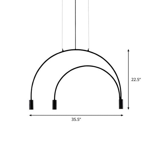 Luminaire suspendu en arc avec LED pour bar - Métal noir contemporain, 2/3/5 lumières