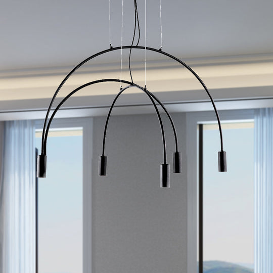 Arched Pendant Lighting With Led For Bar - Contemporary Black Metal 2/3/5 Lights 5 /