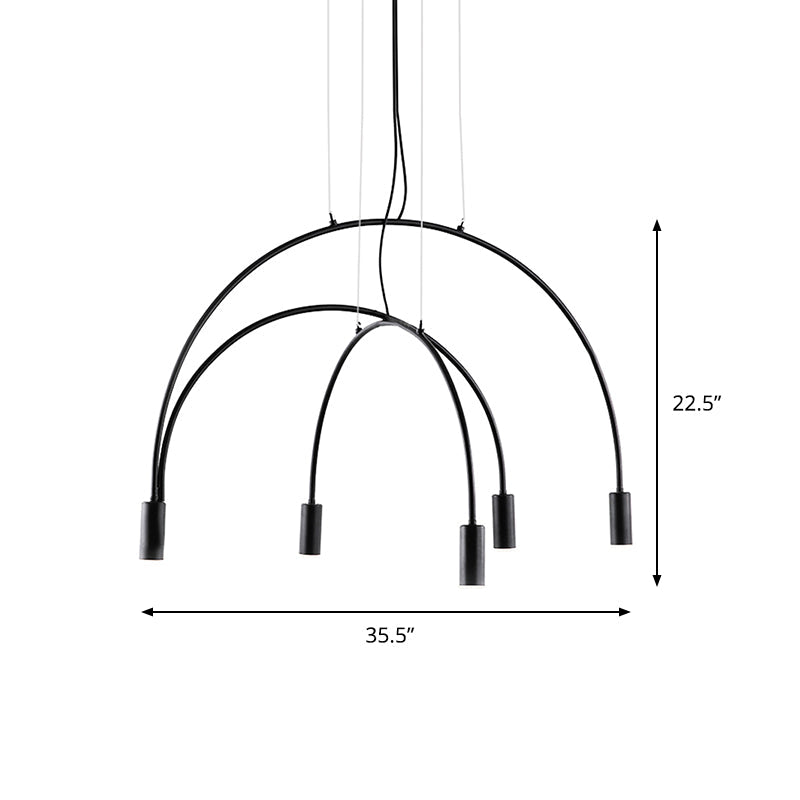 Luminaire suspendu en arc avec LED pour bar - Métal noir contemporain, 2/3/5 lumières