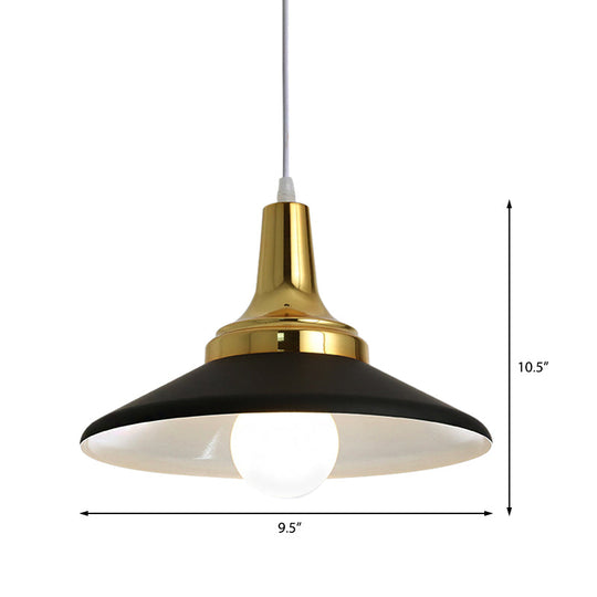 Industrial Conic Shade Hanging Pendant Light | Metallic Black Bedroom Suspended Lighting