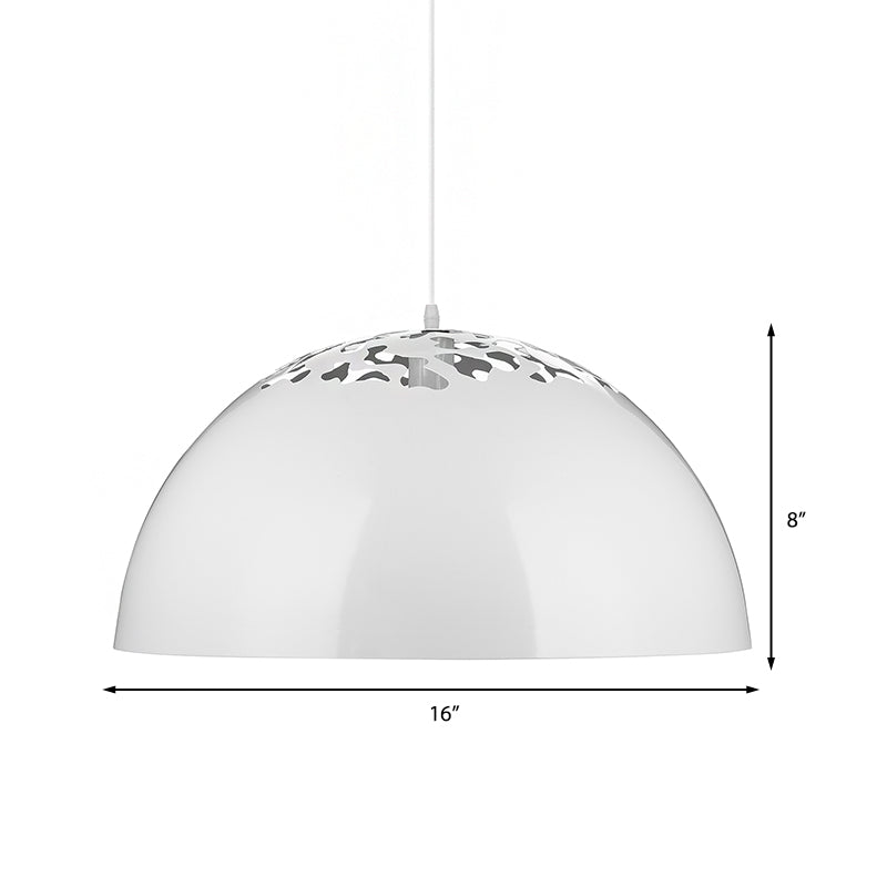 Industrial Domed Pendant Lighting 1-Light Metal Suspension Light, 12"/16" Dia, Hollow Out Design, Black/White