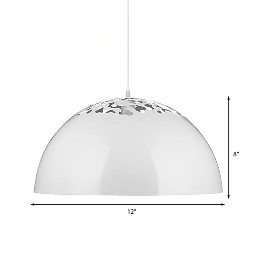 Industrial Domed Pendant Lighting 1-Light Metal Suspension Light, 12"/16" Dia, Hollow Out Design, Black/White