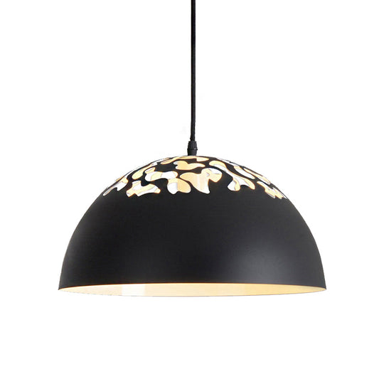 Industrial Domed Pendant Lighting - Metal Suspension Light With Hollow Out Design 1 Black/White