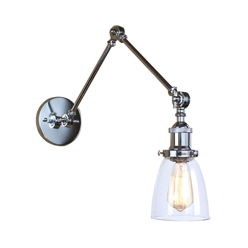 Antique Clear Glass Tapered Beside Sconce Light Fixture - 1 Swing Arm Wall Lamp (Black/Silver/Brass)