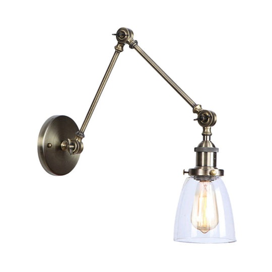 Antique Clear Glass Tapered Beside Sconce Light Fixture - 1 Swing Arm Wall Lamp (Black/Silver/Brass)