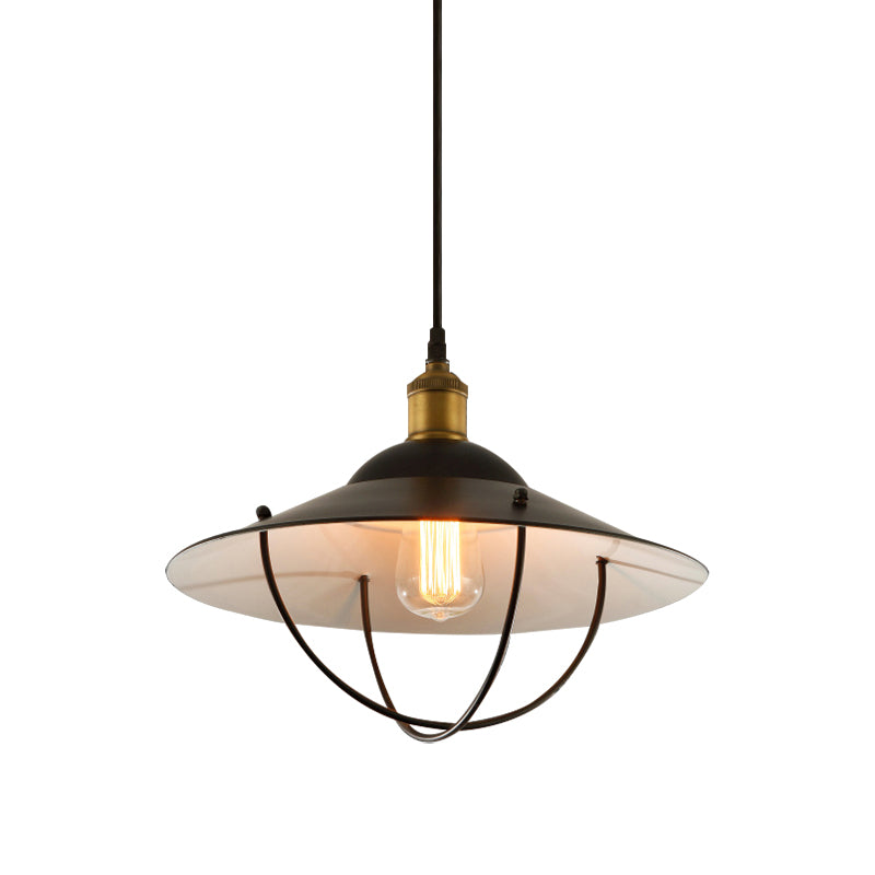 Metal Pendant Light Fixture: Saucer Shade, 1 Light, Black Finish