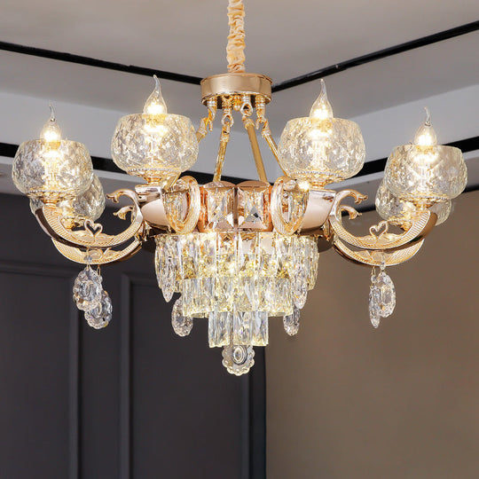 6/8 Bulbs Clear Crystal Gold Chandelier Pendant Lamp With Candle Design