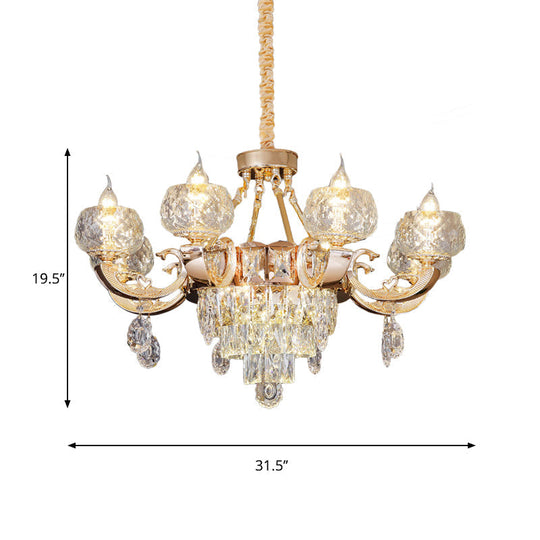 6/8 Bulbs Clear Crystal Gold Chandelier Pendant Lamp With Candle Design