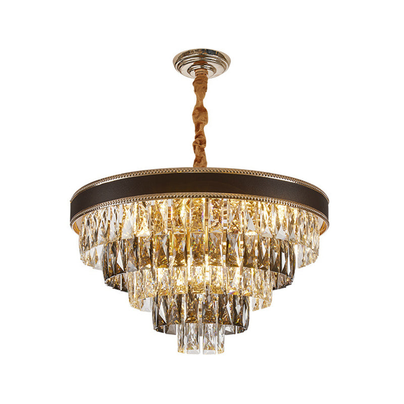 Modern Crystal Tapered Suspension Pendant Light - 14"/21.5" Wide Black Chandelier with 6/9 Bulbs