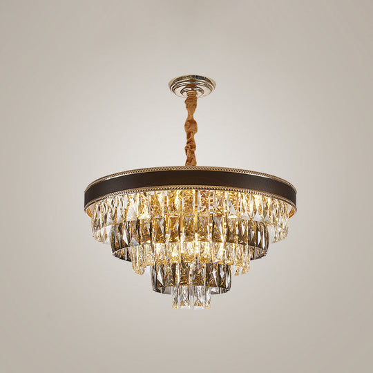 Modern Crystal Tapered Suspension Pendant Light - 14"/21.5" Wide Black Chandelier with 6/9 Bulbs