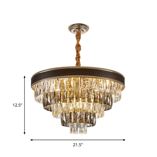 Modern Crystal Tapered Suspension Pendant Light - 14"/21.5" Wide Black Chandelier with 6/9 Bulbs