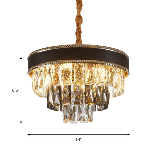 Modern Crystal Tapered Suspension Pendant Light - 14"/21.5" Wide Black Chandelier with 6/9 Bulbs