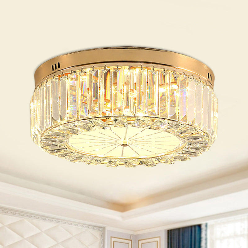 16"/19.5" Wide LED Flushmount Modern Clear Prismatic Crystal Ceiling Light in Gold